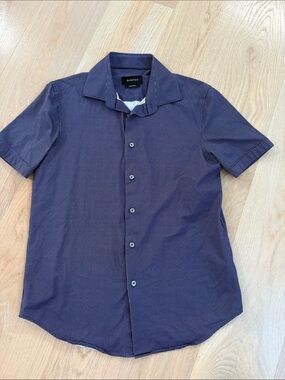 Bugatchi Navy Short-Sleeve Micro-Pattern Button-Down Shirt